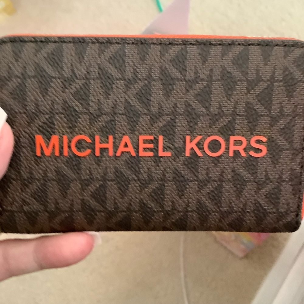 Michael Kors Signature Brown and Orange Card Holder
